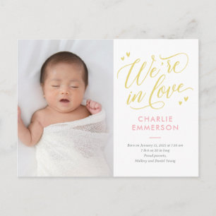 In Love EDITABLE COLOR Birth Announcement Postcard