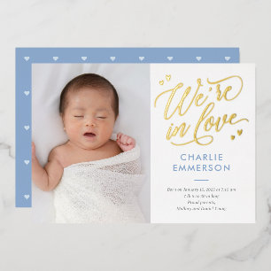 In Love Foil Baby Birth Announcement
