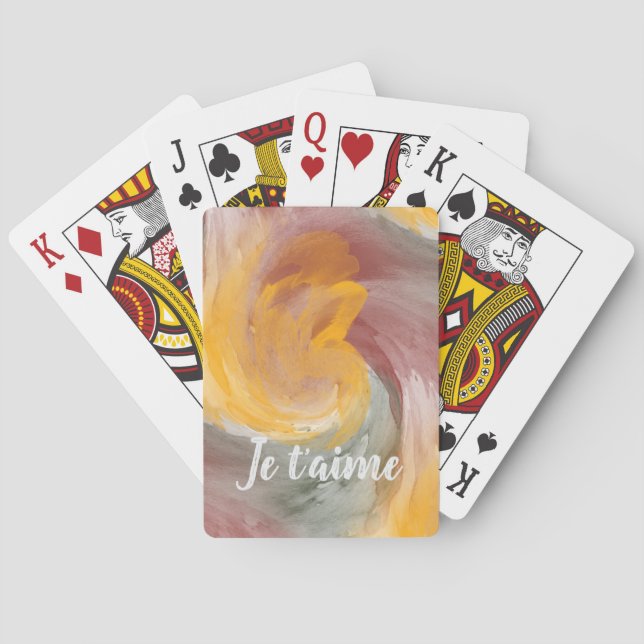 In Love French Autumn Watercolor Paint Swirls Playing Cards (Back)