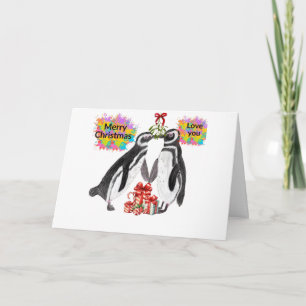 In Love Penguins Christmas Card 
