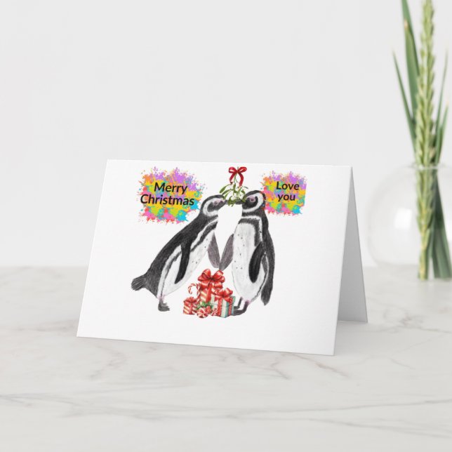 In Love Penguins Christmas Card  (Front)