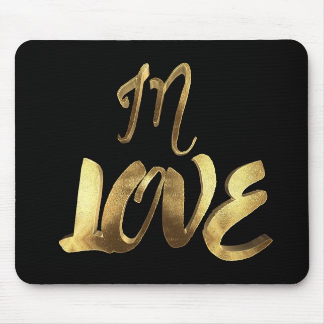In Love Quote Black Gold Typography Romantic Mouse Mat (Front)
