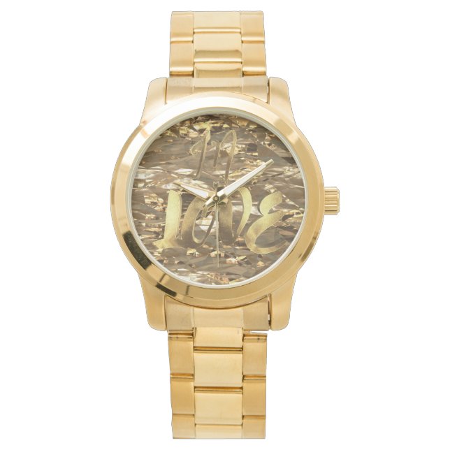 In Love Quote Gold Look Typography Romantic Script Watch (Front)