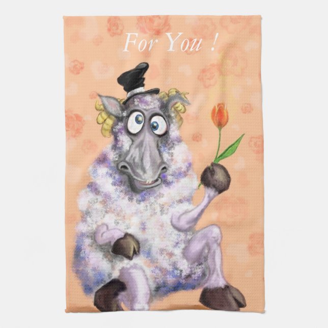 In Love Ram - Romantic - Add Your Text / Name Tea Towel (Vertical)