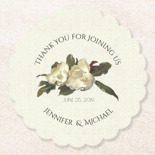 In Love - Vintage Magnolia Floral Wedding Favour Paper Coaster