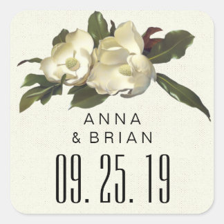 In Love - Vintage Magnolia Flower Custom Wedding Square Sticker