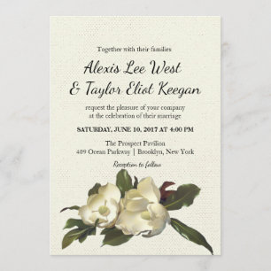 In Love - Vintage Magnolia Grandiflora Wedding Invitation