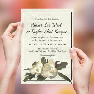 In Love - Vintage Magnolia Grandiflora Wedding Invitation