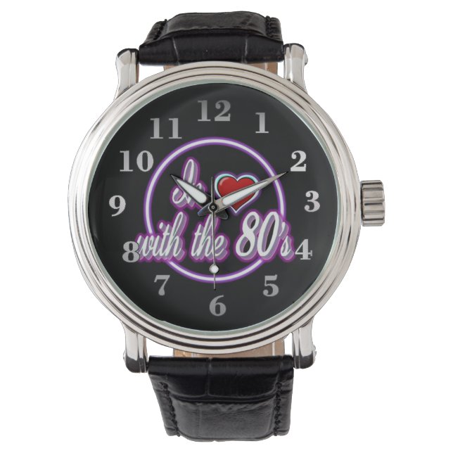 In Love With The 80's Retro Purple Neon Logo Watch (Front)