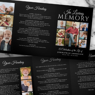 In Loving Memory 16-Photo Black & White Funeral Tri-Fold Programme