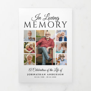 In Loving Memory 16-Photo Black & White Funeral Tri-Fold Programme