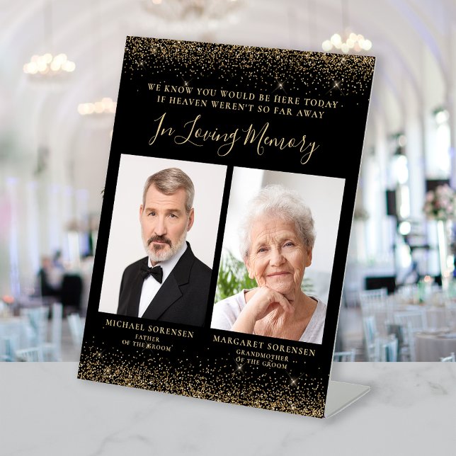 In Loving Memory 2 Photo Black Gold Wedding Pedestal Sign (Creator Uploaded)
