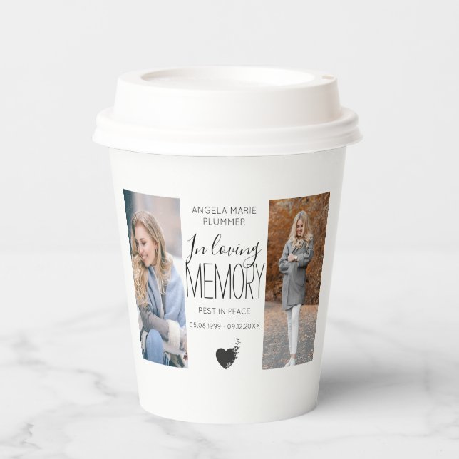 In Loving Memory 2 Photo Collage Memorial Paper Cups (Front)