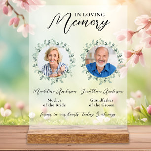 In Loving Memory 2 Photo Greenery Memorial Wedding Acrylic Sign
