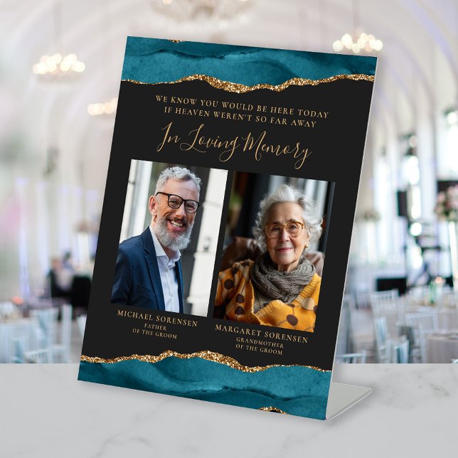 In Loving Memory 2 Photo Teal Wedding Pedestal Sign (Creator Uploaded)
