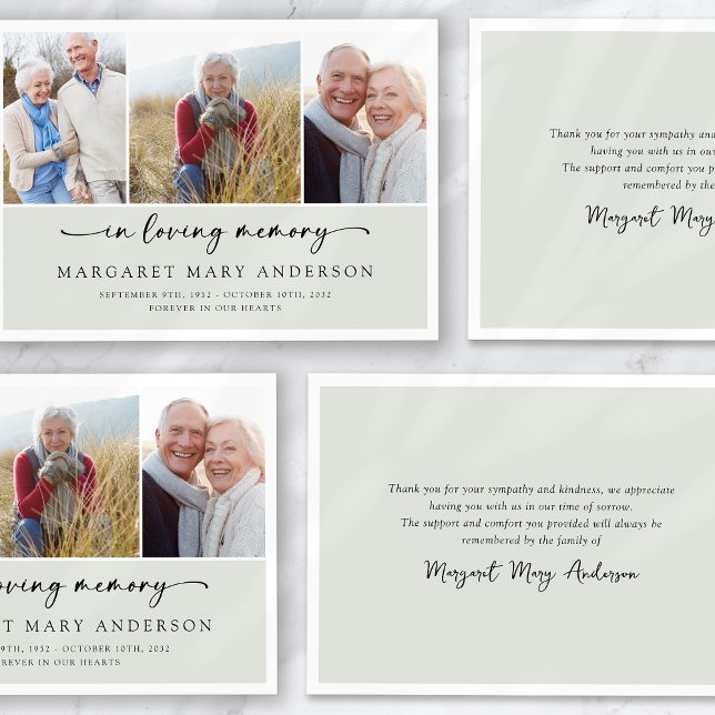In Loving Memory 3 Photo Funeral Sympathy  Thank You Card (Creator Uploaded)