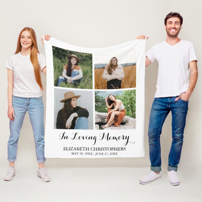 In Loving Memory 4 Photo Collage Funeral Memorial Fleece Blanket (In Situ)