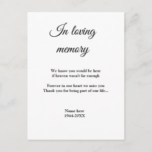 in loving memory add name text keepsake sign postcard