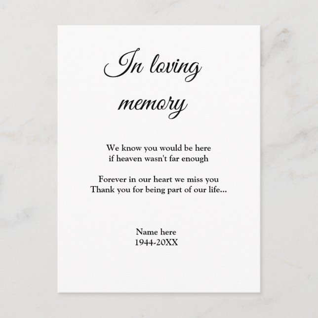 in loving memory add name text keepsake sign postcard (Front)
