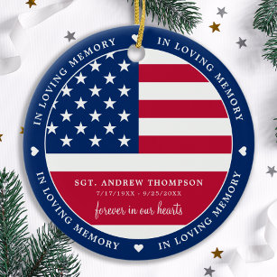 In Loving Memory American Flag Veteran Memorial Ceramic Tree Decoration