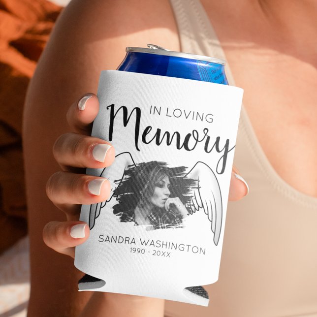 In Loving Memory | Angel Wing | Photo Memorial  Can Cooler (Creator Uploaded)