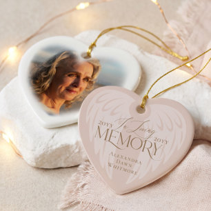 In Loving Memory Angel Wings Photo Heart Keepsake Ceramic Tree Decoration