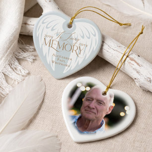 In Loving Memory Angel Wings Photo Heart Keepsake Ceramic Tree Decoration