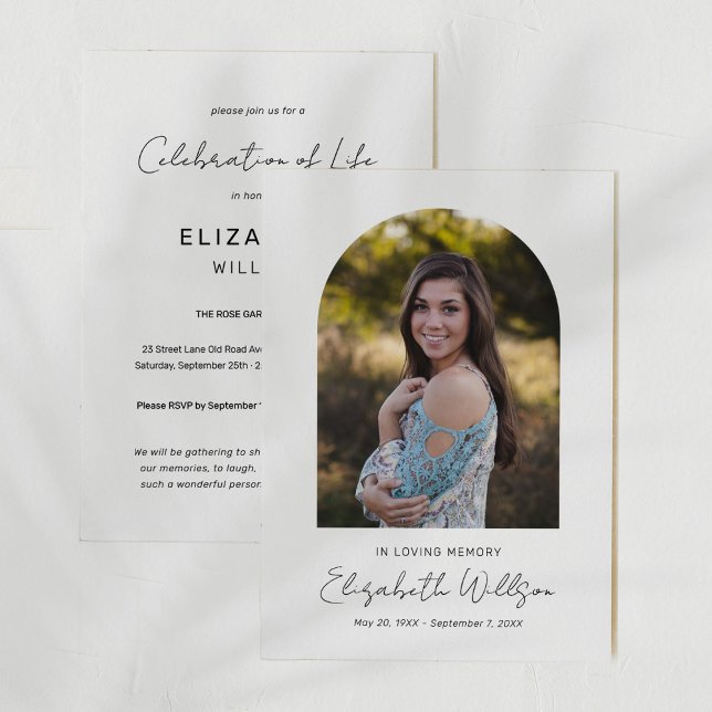 In Loving Memory Arch Frame Photo Funeral Memorial Invitation (Creator Uploaded)