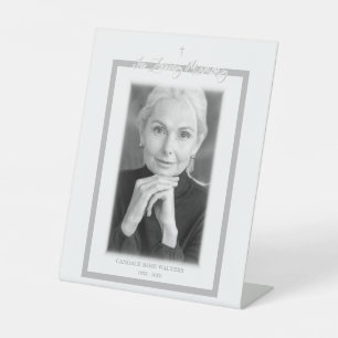 In Loving Memory B&W Gray Photo Service Dear Pedestal Sign