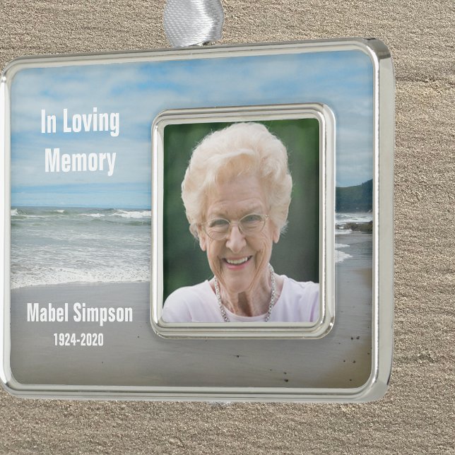 In Loving Memory Beach Photo Silver Plated Framed Ornament (Creator Uploaded)