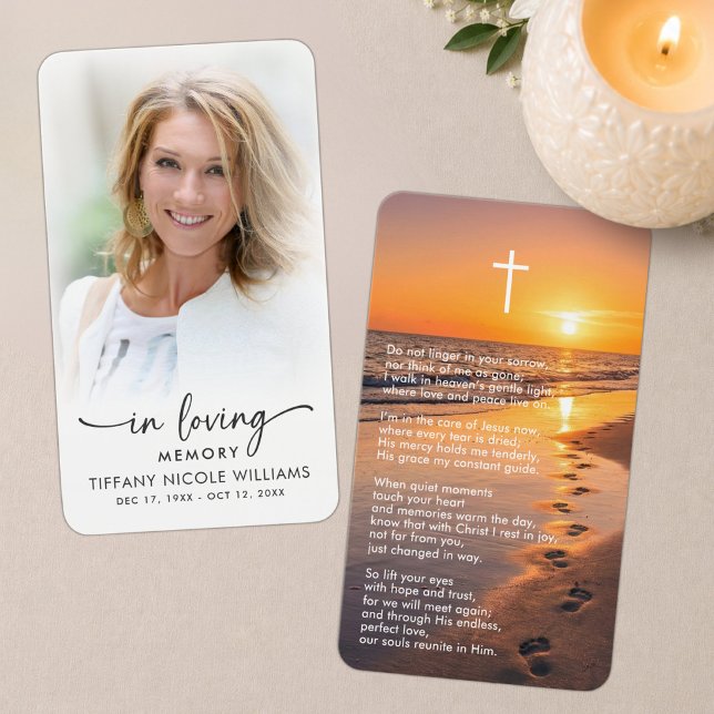 In Loving Memory Beach Sunset Photo Prayer Card (Creator Uploaded)