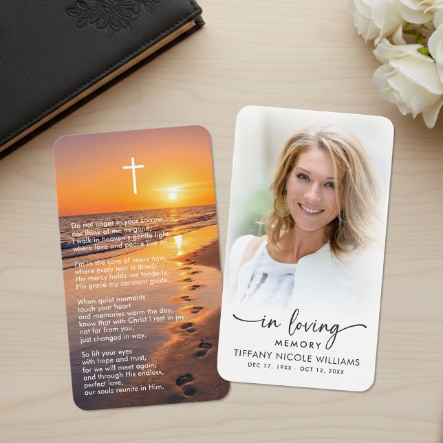 In Loving Memory Beach Sunset Photo Prayer Card (Creator Uploaded)