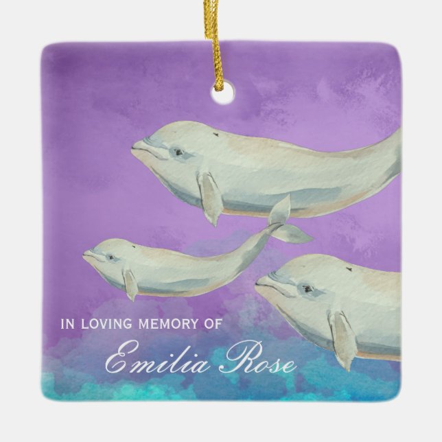 In Loving Memory Beluga Whale Family Memorial Ceramic Ornament (Front)
