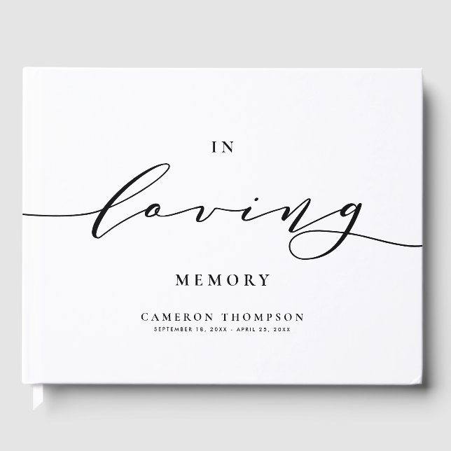 In Loving Memory Black Dainty Script Funeral Guest Book (Front)
