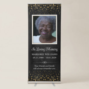 In Loving Memory Black Gold Custom Message Photo Retractable Banner