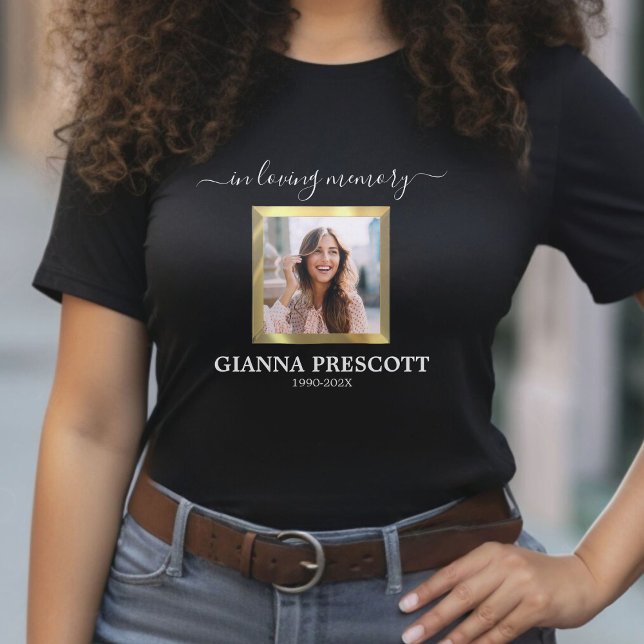 In Loving Memory Black & Gold Photo Funeral T-Shirt (In Loving Memory Black & Gold Photo Funeral T-Shirt)