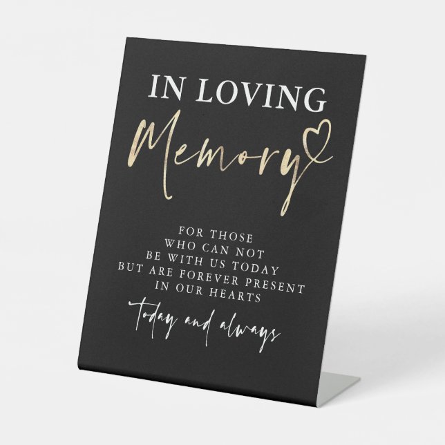 In Loving Memory Black Modern Memorial Wedding Pedestal Sign (Front)