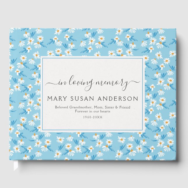 In Loving Memory Blue Daisies Memorial Funeral Guest Book (Front)