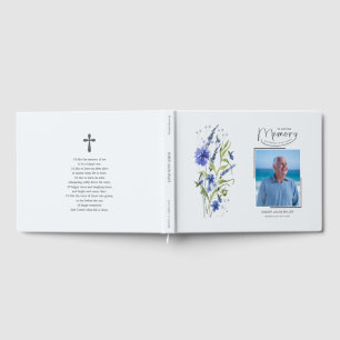 In Loving Memory Blue Floral Funeral Guest Book
