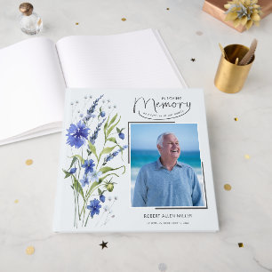 In Loving Memory Blue Floral Funeral Guest Book