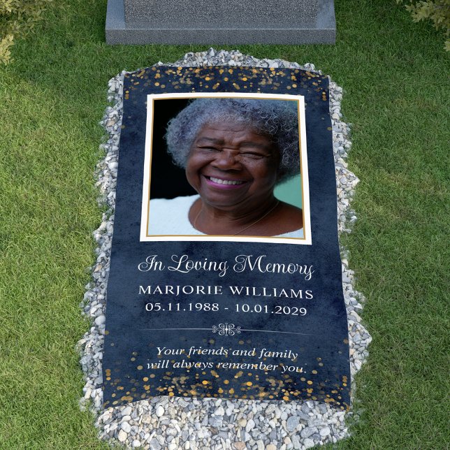 In Loving Memory Blue Gold Photo Grave Cover Banner (In Loving Memory Blue Gold Photo Grave Cover Banner
)