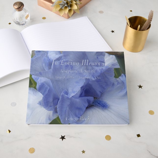 In Loving Memory Blue Iris Memorial Guest Book (Front Open)
