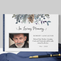 In Loving Memory Blue Rustic Floral Funeral Photo