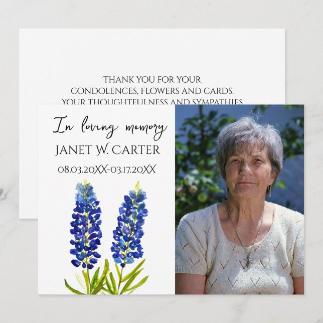 In Loving Memory Bluebonnets Texas Floral Funeral Invitation (Front/Back)