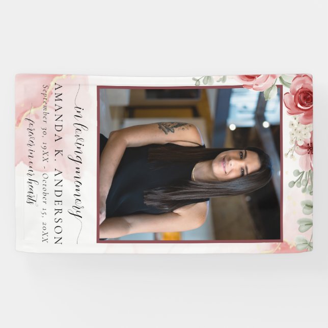 In Loving Memory Blush Red Flower Funeral Banner (Horizontal)