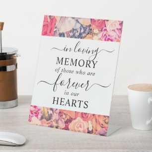 In Loving Memory Bright Floral Pattern Pedestal Sign