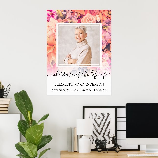 In Loving Memory Bright Floral Pattern Photo Poster (Home Office)