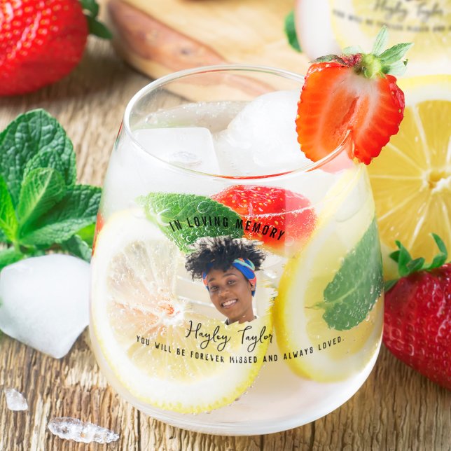 In Loving Memory | Brushed Effect Photo Memorial Stemless Wine Glass (Creator Uploaded)