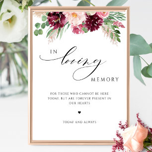 In Loving Memory Burgundy Pink Floral Wedding Sign