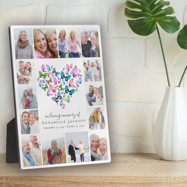 In Loving Memory Butterfly Heart Photo Collage Plaque (Creator Uploaded)